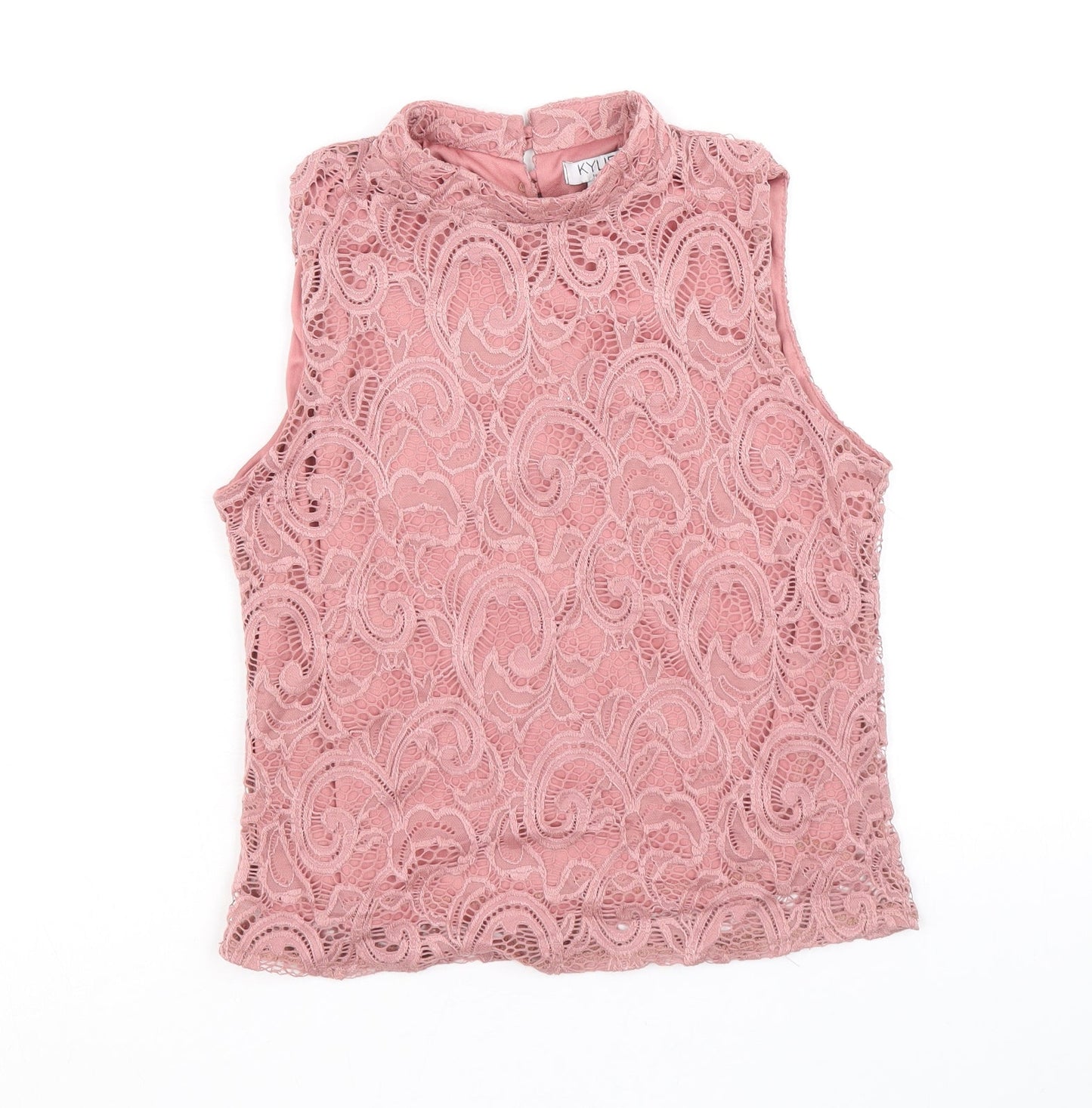 M&Co Girls Pink Nylon Basic Blouse Size 14 Years Mock Neck Button
