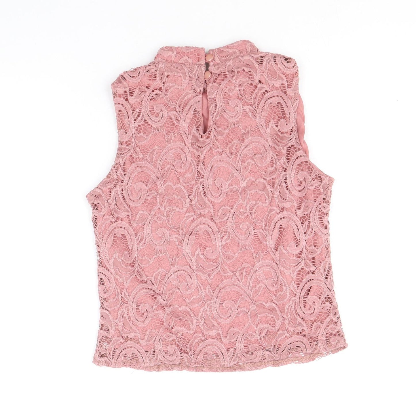 M&Co Girls Pink Nylon Basic Blouse Size 14 Years Mock Neck Button