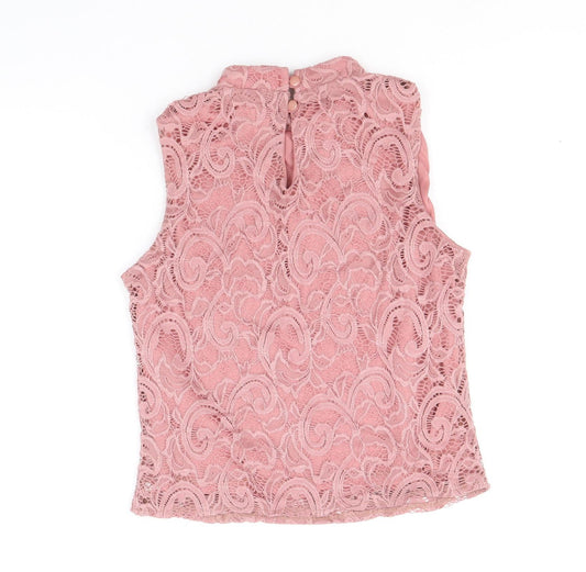 M&Co Girls Pink Nylon Basic Blouse Size 14 Years Mock Neck Button