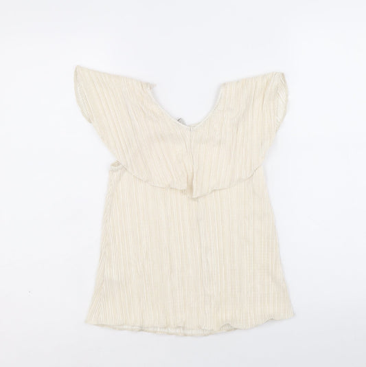 TU Girls Ivory Herringbone Polyester Basic Blouse Size 8 Years Round Neck Pullover - Plisse