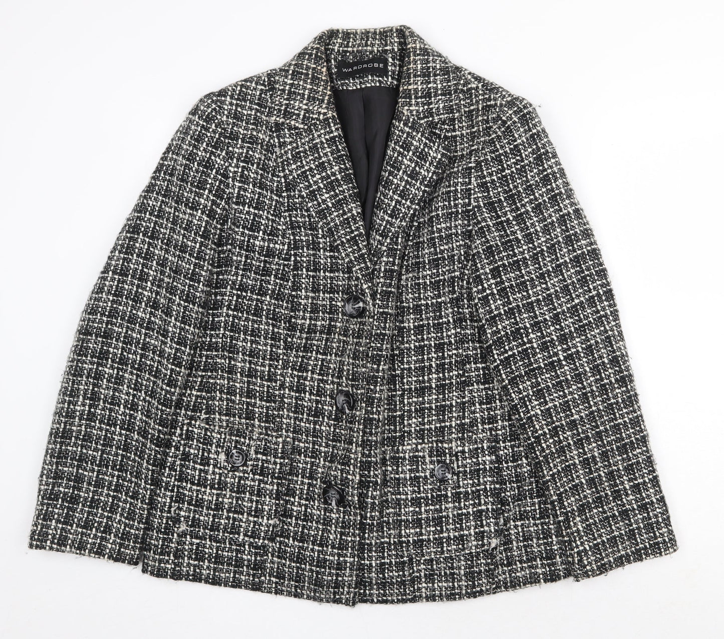 Wardrobe Womens Black Plaid Jacket Blazer Size 14 Button