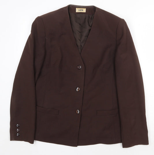 LUCIA Womens Brown Jacket Blazer Size 14 Button