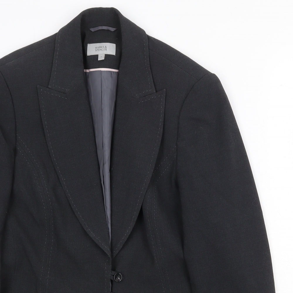 Marks and Spencer Womens Grey Polyester Jacket Blazer Size 14 Button