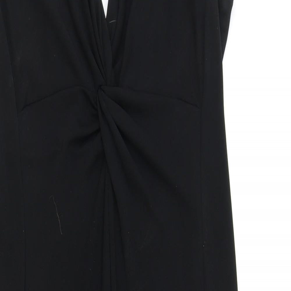 One Womens Black Polyester Bodycon Size 12 V-Neck Button - Knot Front