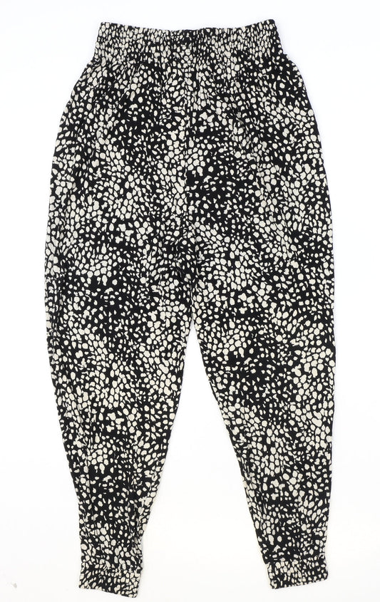 H&M Womens Black Geometric Viscose Harem Trousers Size S Regular