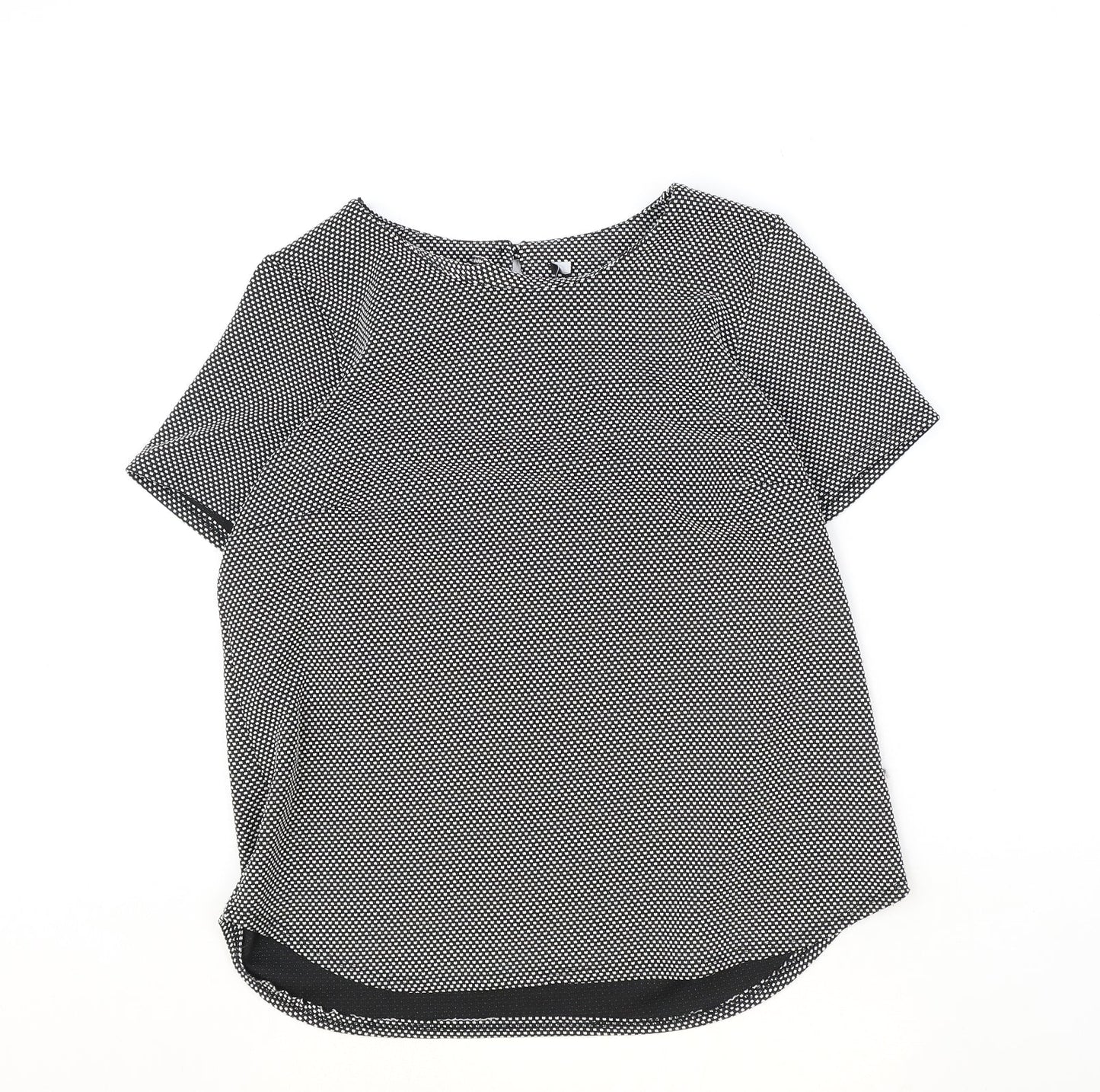 K&D Womens Black Geometric Polyester Basic T-Shirt Size 16 Boat Neck