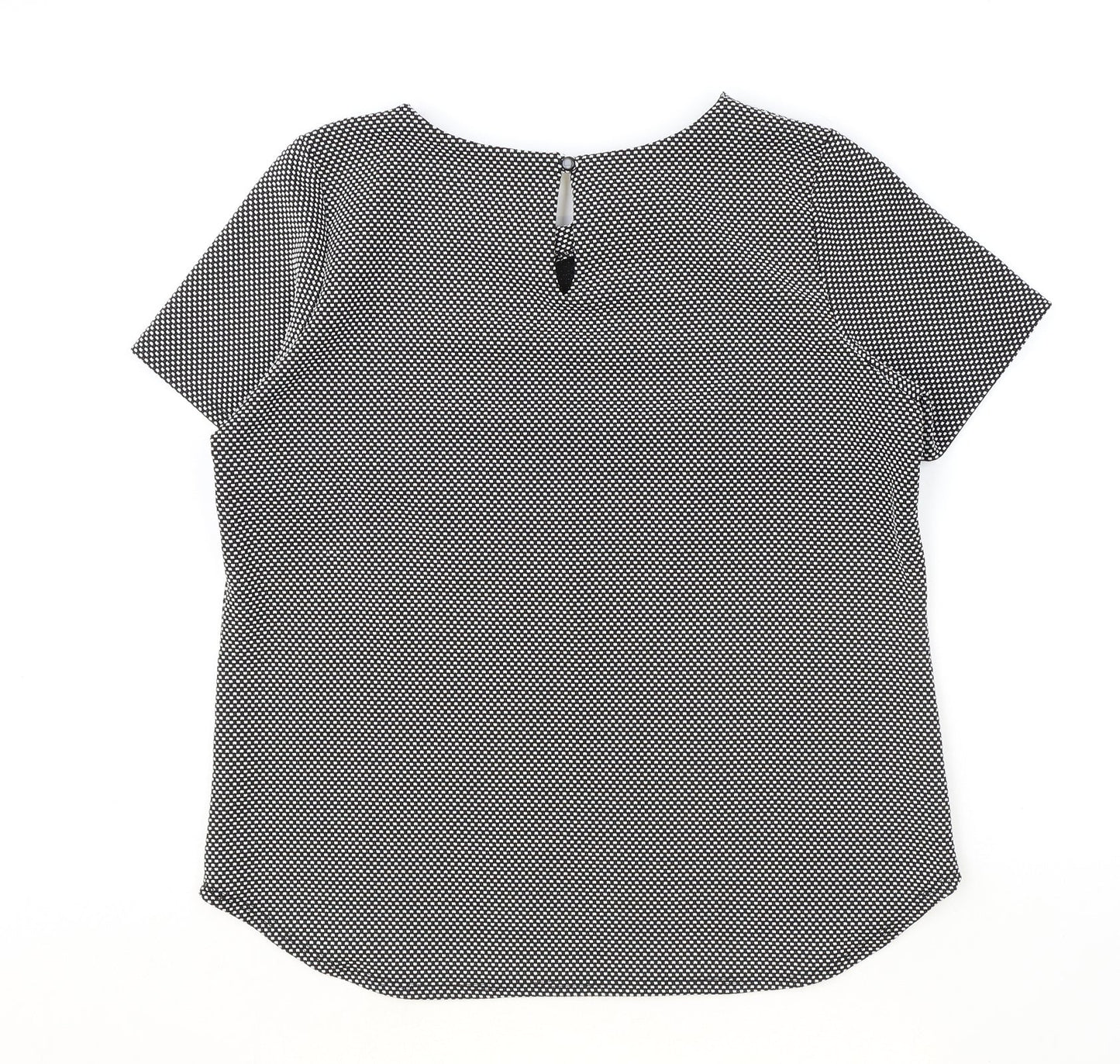 K&D Womens Black Geometric Polyester Basic T-Shirt Size 16 Boat Neck