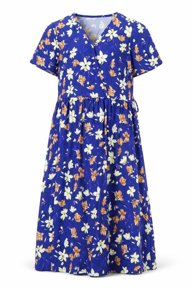 Preworn Womens Blue Floral Polyester A-Line Size S V-Neck Pullover