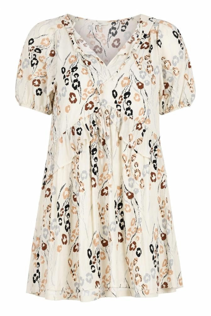 NEXT Womens Beige Animal Print Polyester A-Line Size 10 V-Neck Tie - Tie Neck Detail