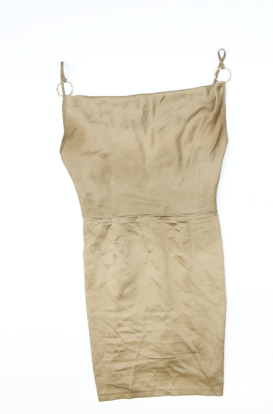 PRETTYLITTLETHING Womens Gold Polyester Bodycon Size 10 Square Neck Zip
