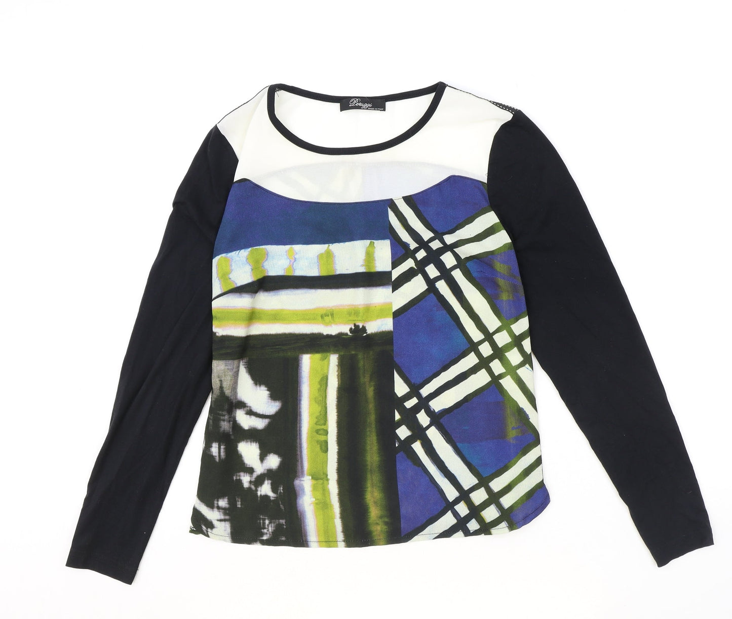 Peruggi Womens Multicoloured Geometric Polyester Basic Blouse Size 10 Boat Neck