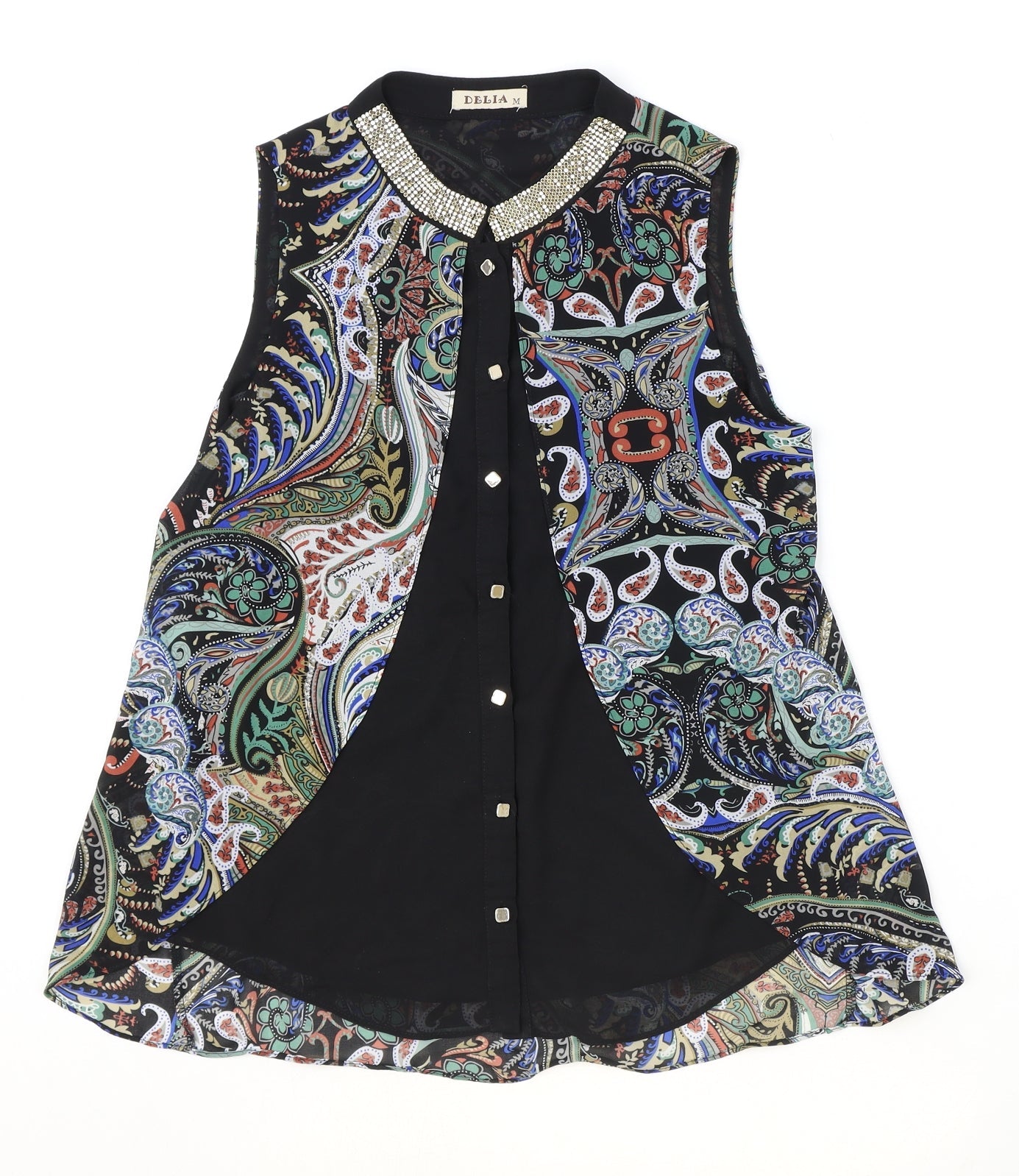 Deliah Womens Multicoloured Geometric Polyester Tunic Tank Size M Scoop Neck