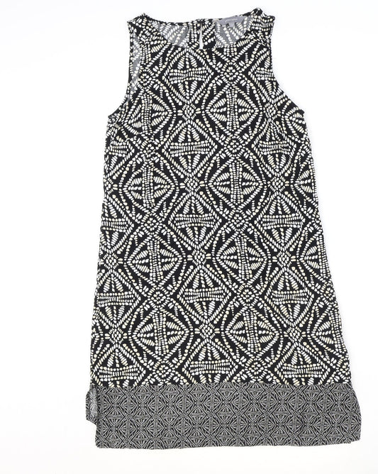 Principles Womens Black Geometric Viscose Tank Dress Size 12 Round Neck Button