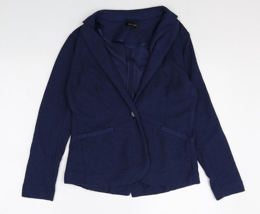 New Look Womens Blue Cotton Jacket Blazer Size 12 Button