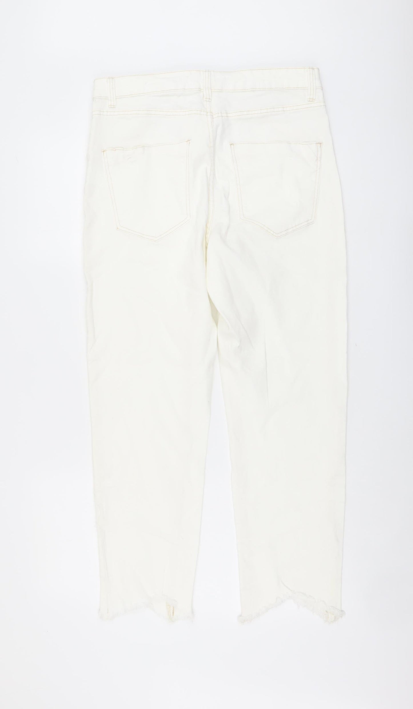 Bershka Womens Ivory Cotton Straight Jeans Size 16 L27 in Regular Button