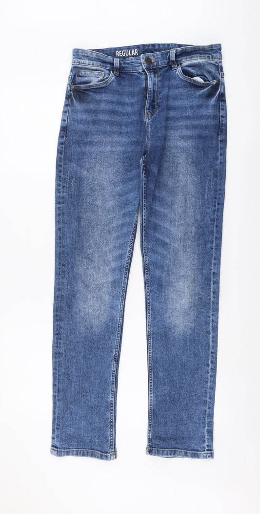 NEXT Womens Blue Cotton Straight Jeans Size 28 in L29 in Regular Button