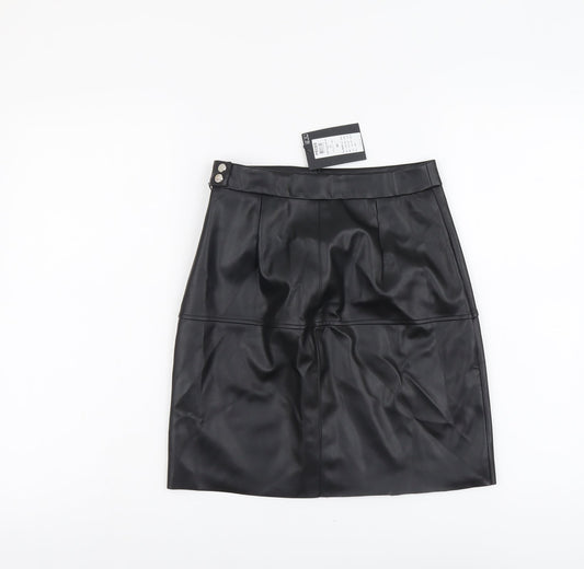 Pieces Womens Black Polyester A-Line Skirt Size XS Button