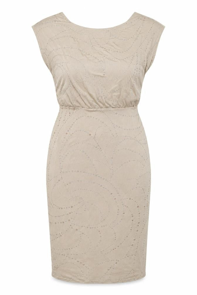 Dorothy Perkins Womens Beige Geometric Polyester Sheath Size 10 Round Neck Zip