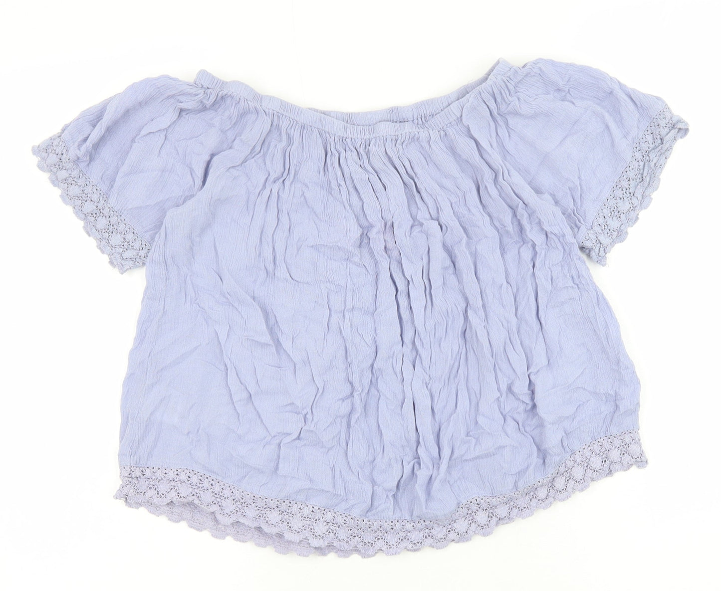 Select Womens Blue Viscose Basic Blouse Size 8 Off the Shoulder - Crochet Trim Bardot