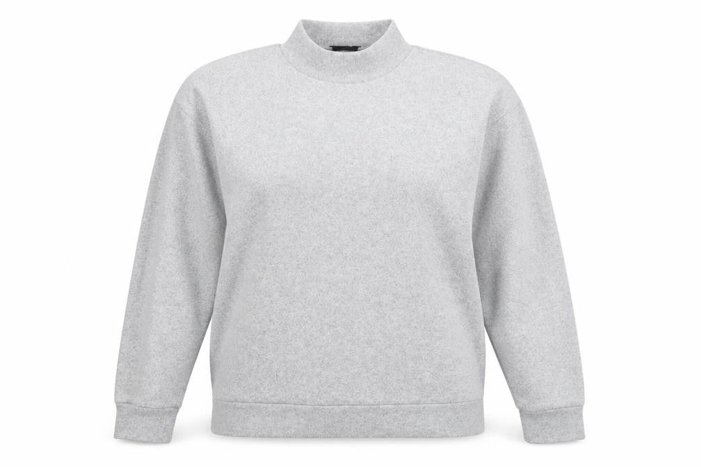 Front view of b.young women’s grey high neck polyester henley jumper, size L, pullover