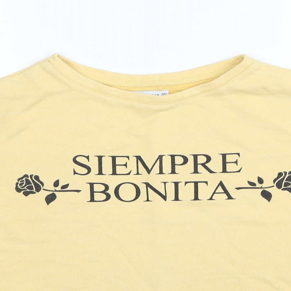 Pull&Bear Womens Yellow Cotton Pullover Sweatshirt Size S Pullover - Siempre Bonita