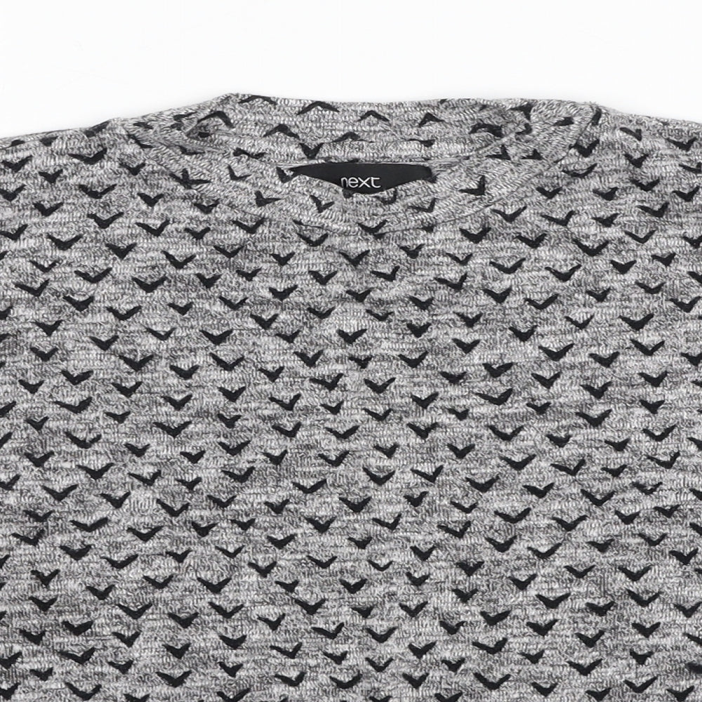 NEXT Womens Grey Round Neck Geometric Cotton Pullover Jumper Size 8