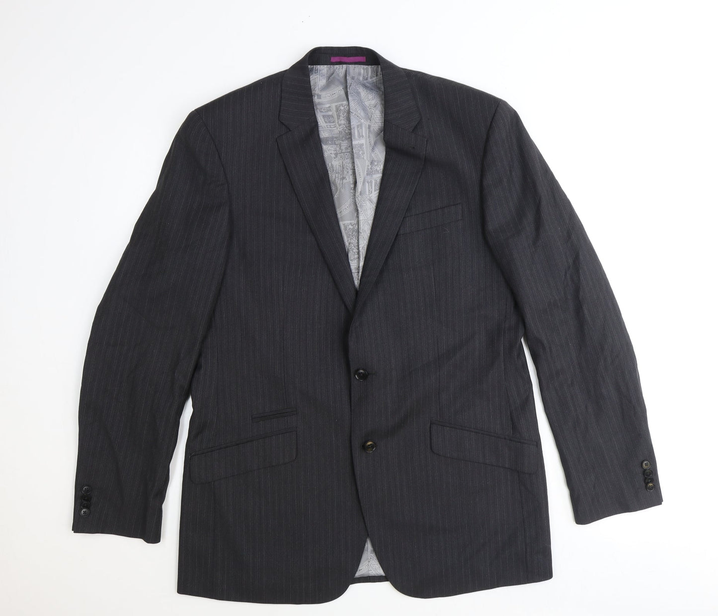NEXT Mens Grey Striped Polyester Jacket Suit Jacket Size 42 Regular