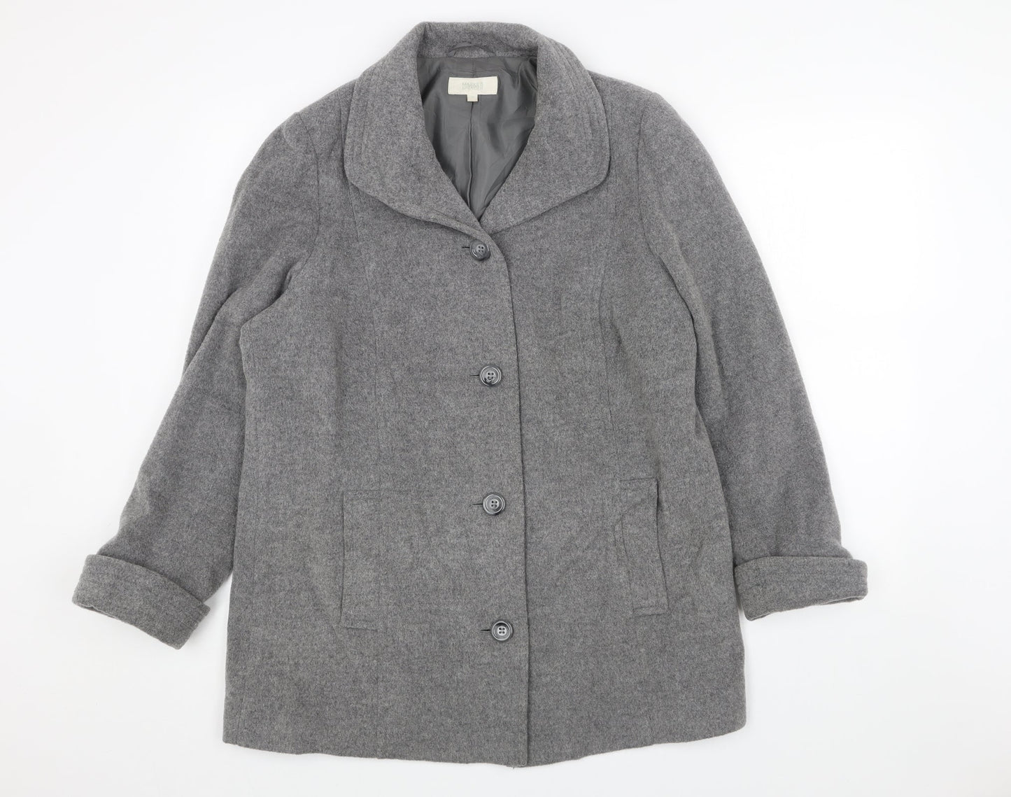 Marks and Spencer Womens Grey Pea Coat Coat Size 14 Button