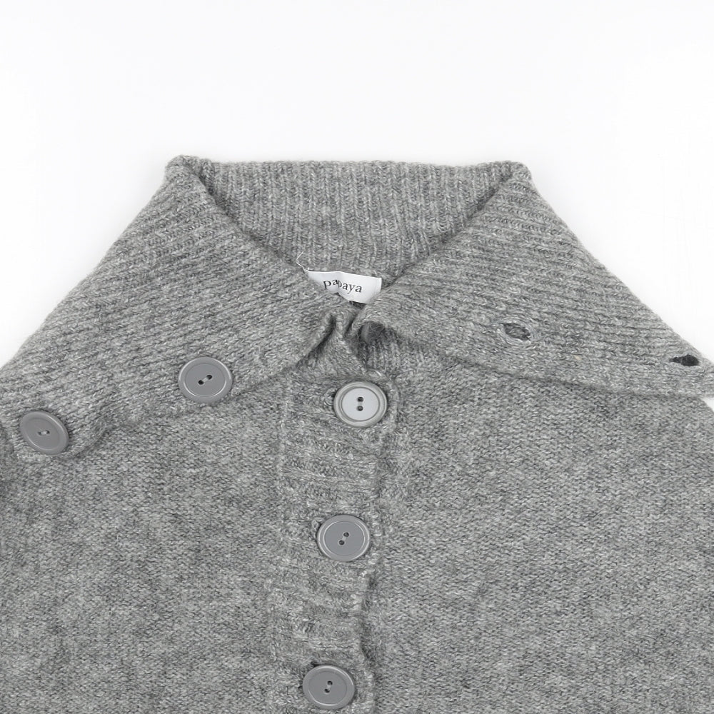 Papaya Womens Grey Collared Acrylic Cardigan Jumper Size 16