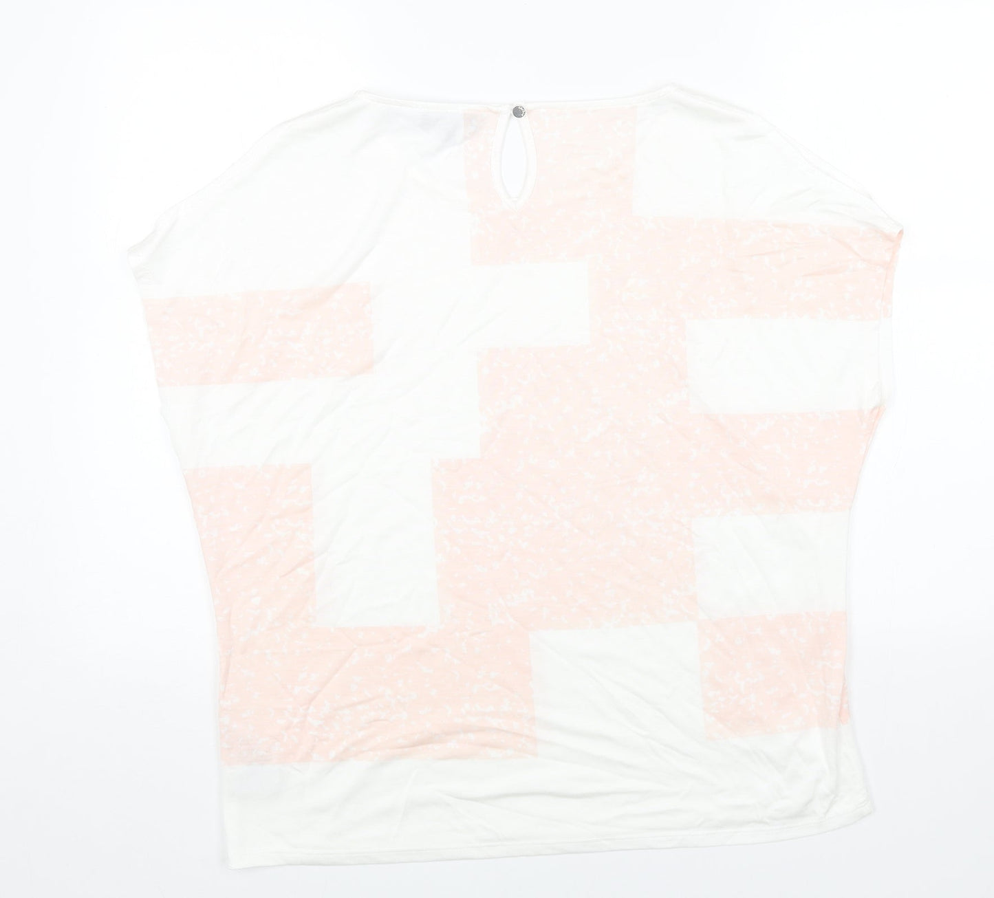 Marble Womens White Geometric Cotton Basic T-Shirt Size L Round Neck