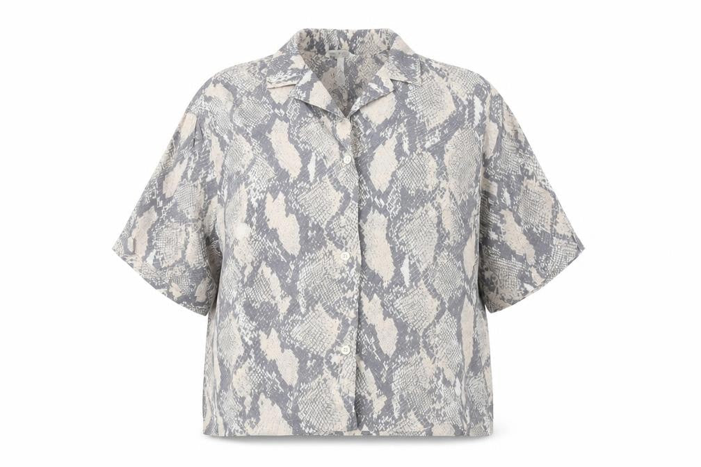 H&M Womens Grey Geometric Viscose Basic Button-Up Size L Collared