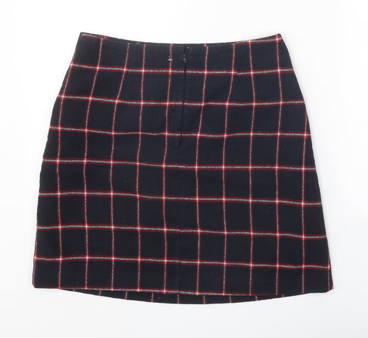 Preworn Womens Black Check Polyester Mini Skirt Size 28 in Zip