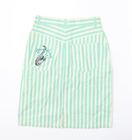Second Image Womens Green Striped Cotton A-Line Skirt Size 25 in Zip - Play Loud