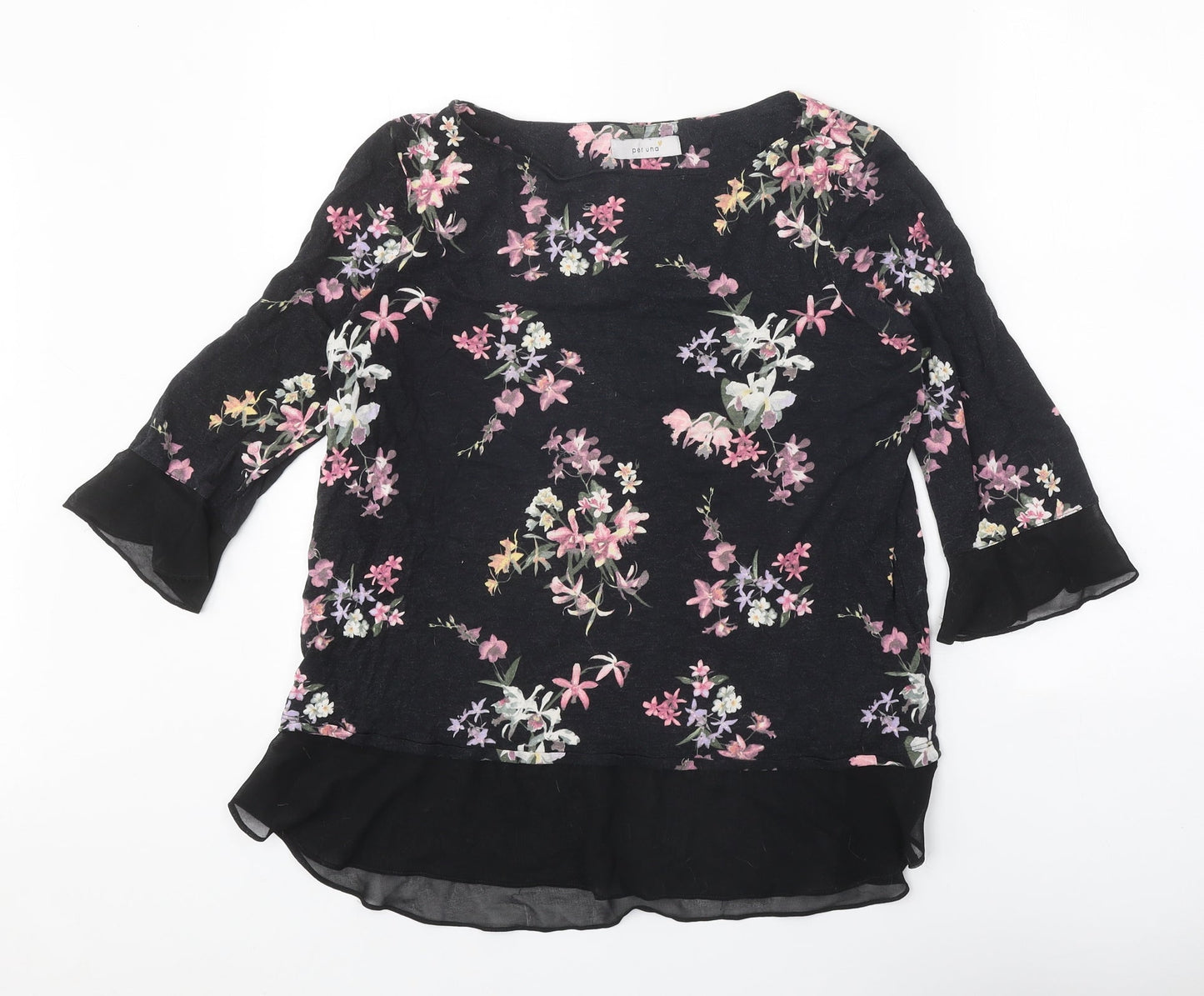 Per Una Womens Black Geometric Viscose Basic Blouse Size 14 Round Neck
