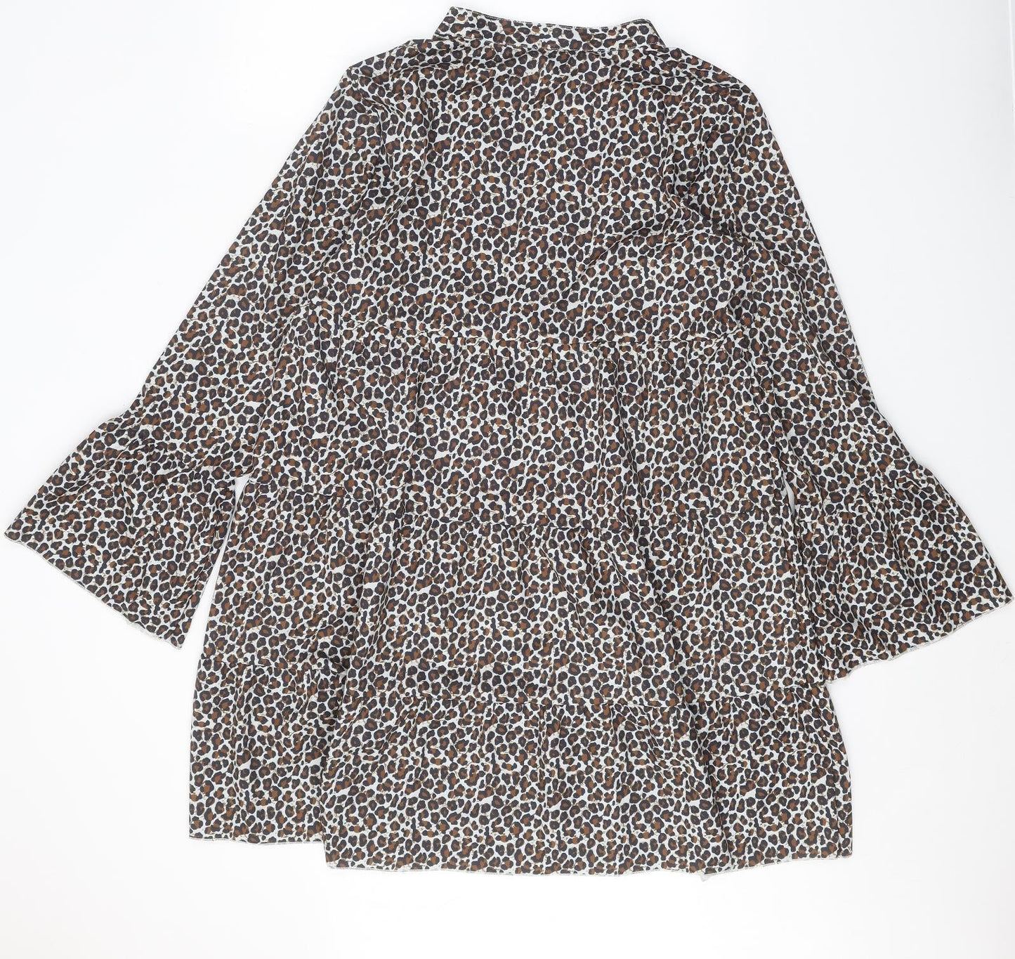 Preworn Womens Brown Animal Print Polyester Shift Size L V-Neck Pullover - Leopard print
