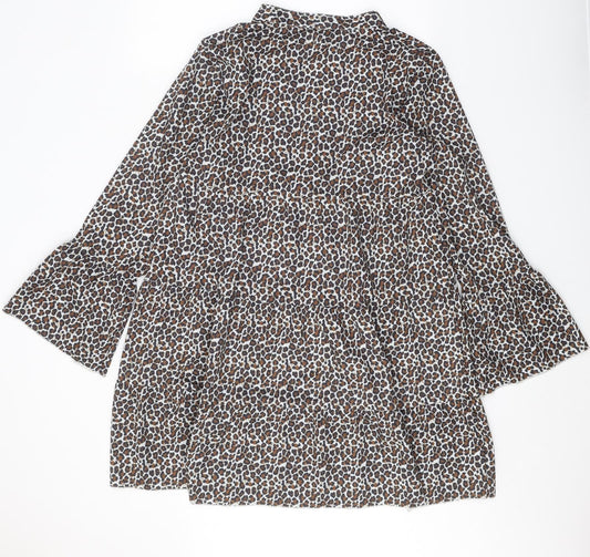 Preworn Womens Brown Animal Print Polyester Shift Size L V-Neck Pullover - Leopard print