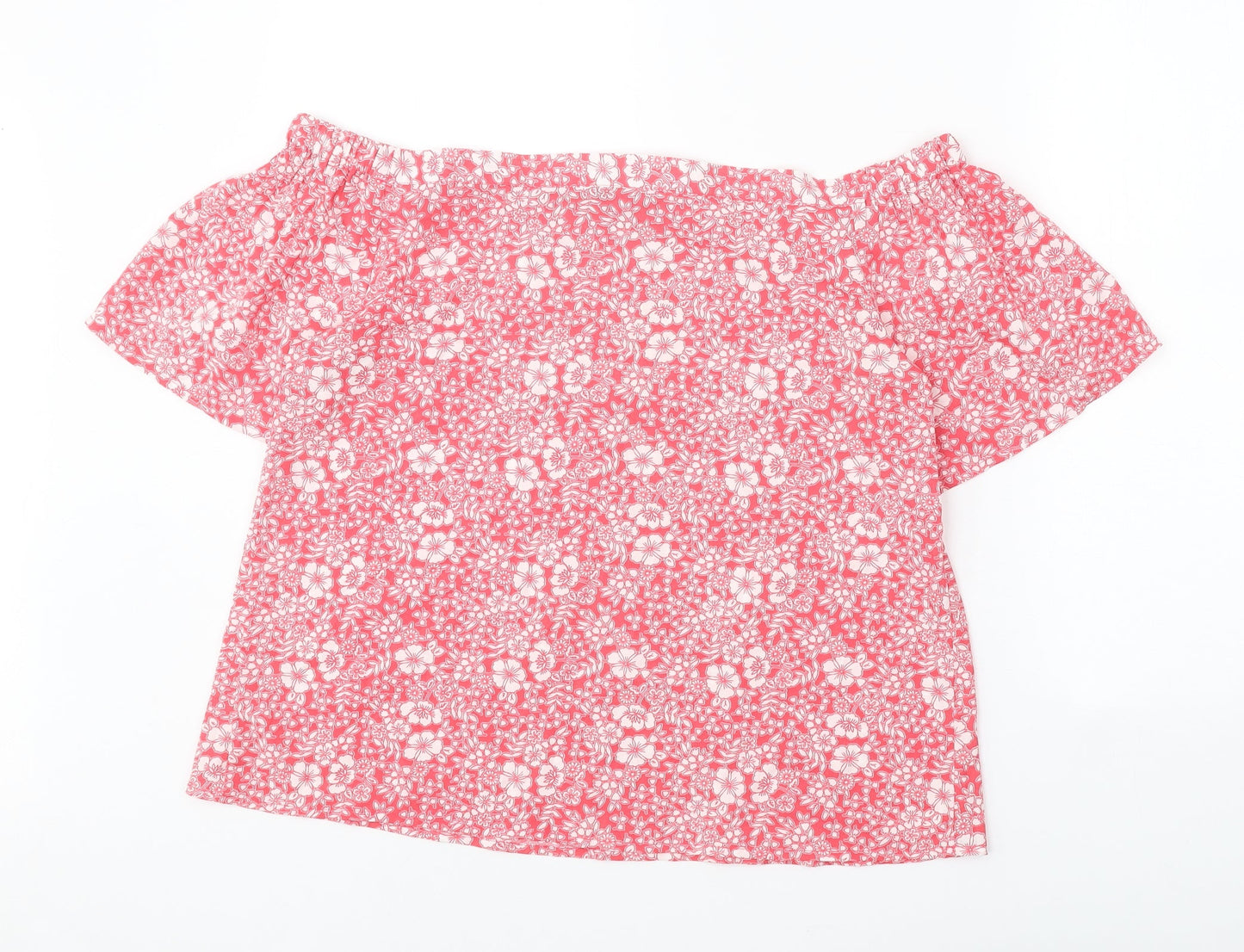 Peacocks Womens Pink Floral Polyester Cropped Blouse Size 14 Off the Shoulder - Bardot