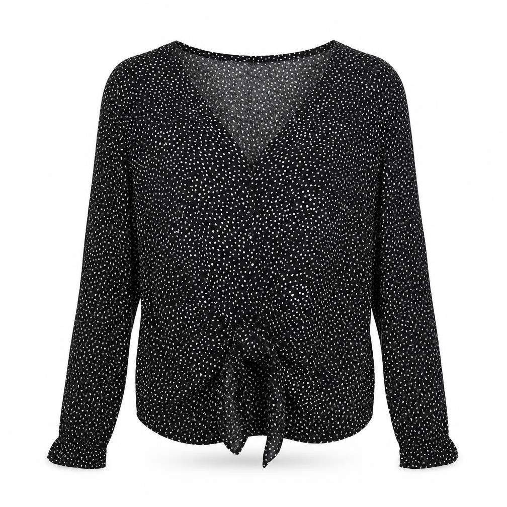 Silence + Noise Womens Black Animal Print Viscose Basic Button-Up Size S V-Neck - Tie Front