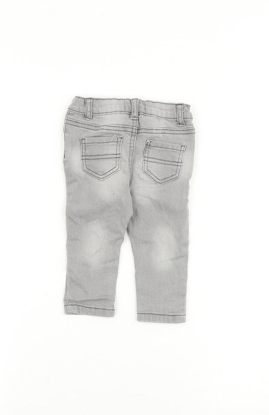 Denim & Co. Baby Grey Cotton Jogger Jeans Size 6-9 Months L50 cm Snap