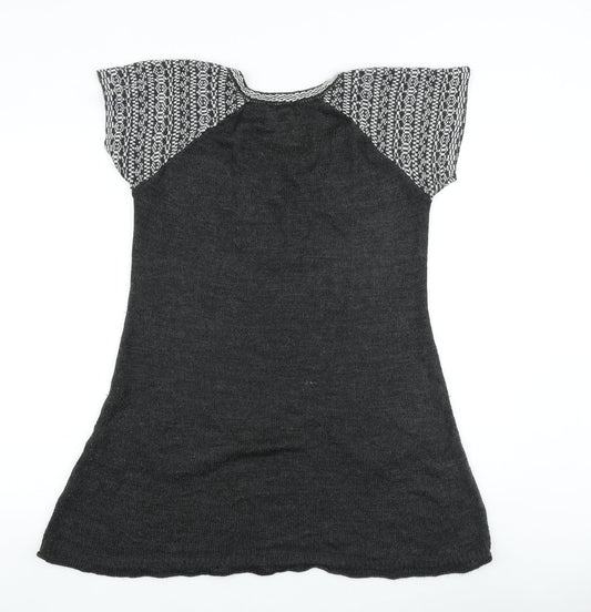 Fashion Friends Womens Grey Geometric Acrylic T-Shirt Dress Size XL Round Neck Pullover