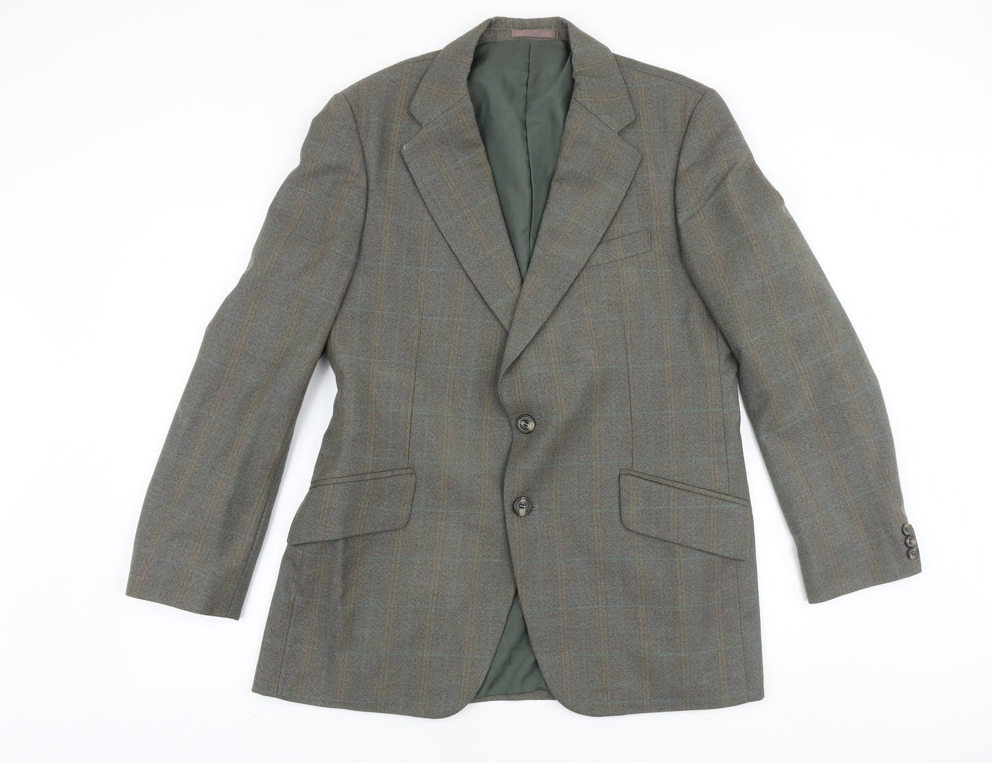 Grendale Mens Brown Plaid Polyester Jacket Suit Jacket Size 38 Regular