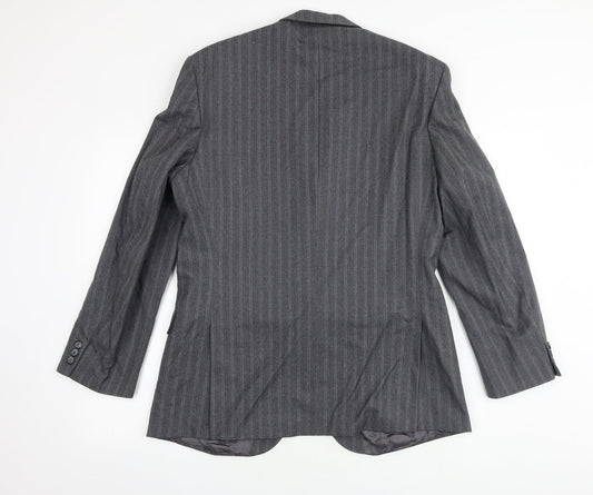 The Label Mens Grey Striped Cotton Jacket Suit Jacket Size 40 Regular