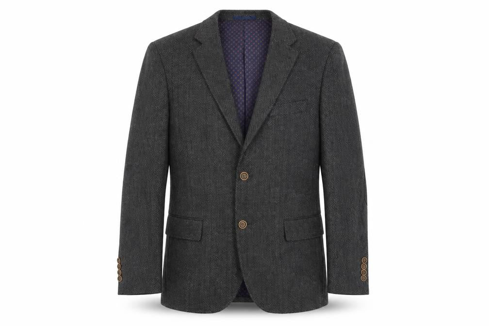 Boston Crew Mens Grey Herringbone Nylon Jacket Blazer Size 40 Regular