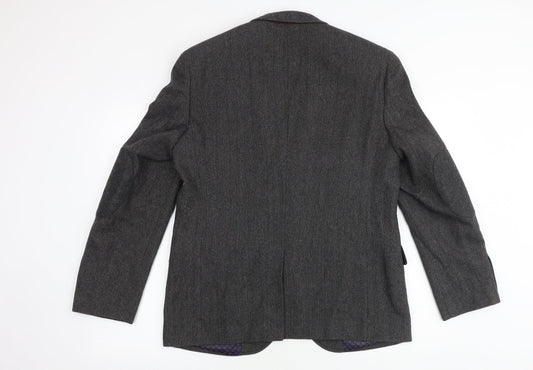 Boston Crew Mens Grey Herringbone Nylon Jacket Blazer Size 40 Regular