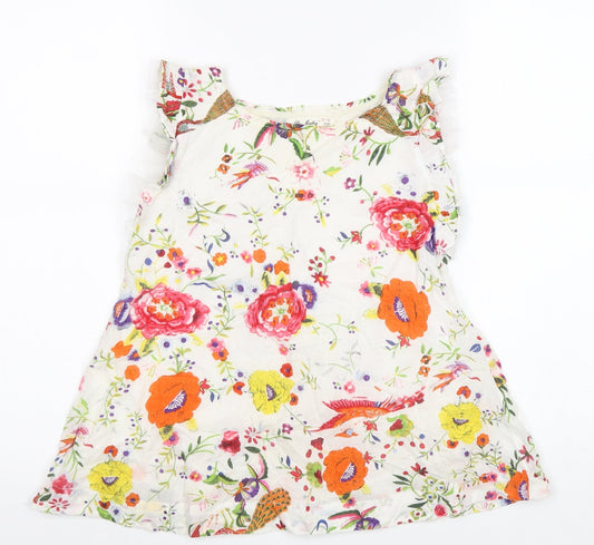Do Marthy Girls White Floral Cotton Basic Blouse Size 9-10 Years Boat Neck Pullover