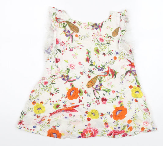Do Marthy Girls White Floral Cotton Basic Blouse Size 9-10 Years Boat Neck Pullover