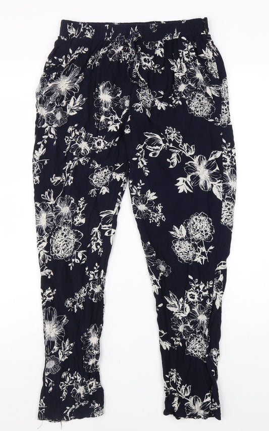 Queen Womens Blue Geometric Viscose Trousers Size S L24 in Regular Tie