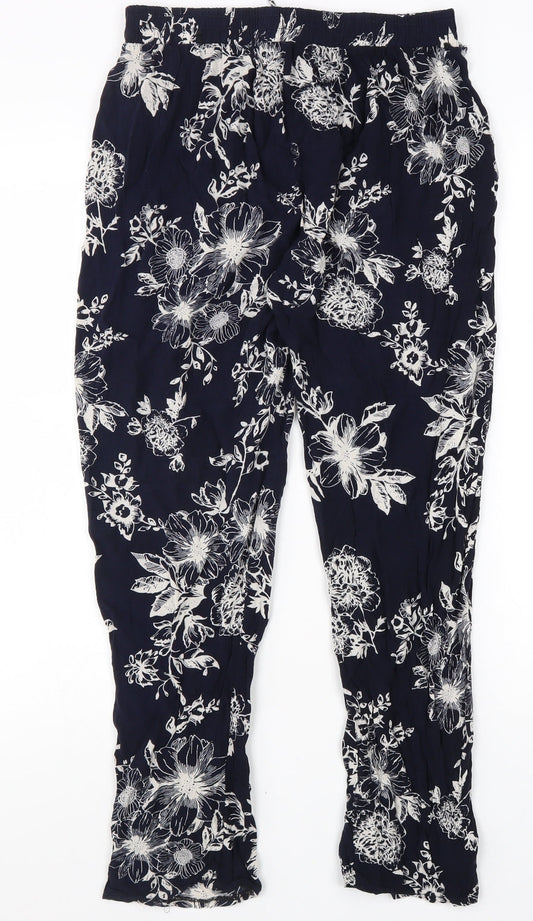 Queen Womens Blue Geometric Viscose Trousers Size S L24 in Regular Tie