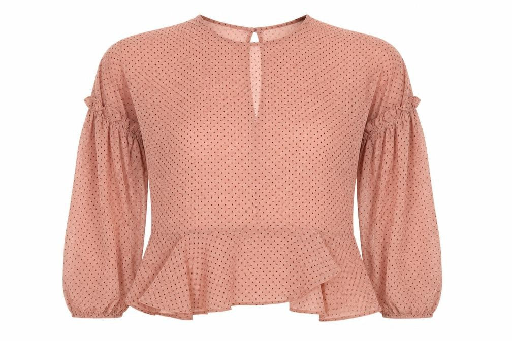 ASOS Womens Pink Polka Dot Polyester Basic Blouse Size 14 Round Neck