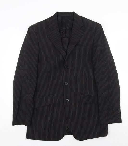 Marks and Spencer Mens Black Striped Wool Jacket Blazer Size 36 Regular